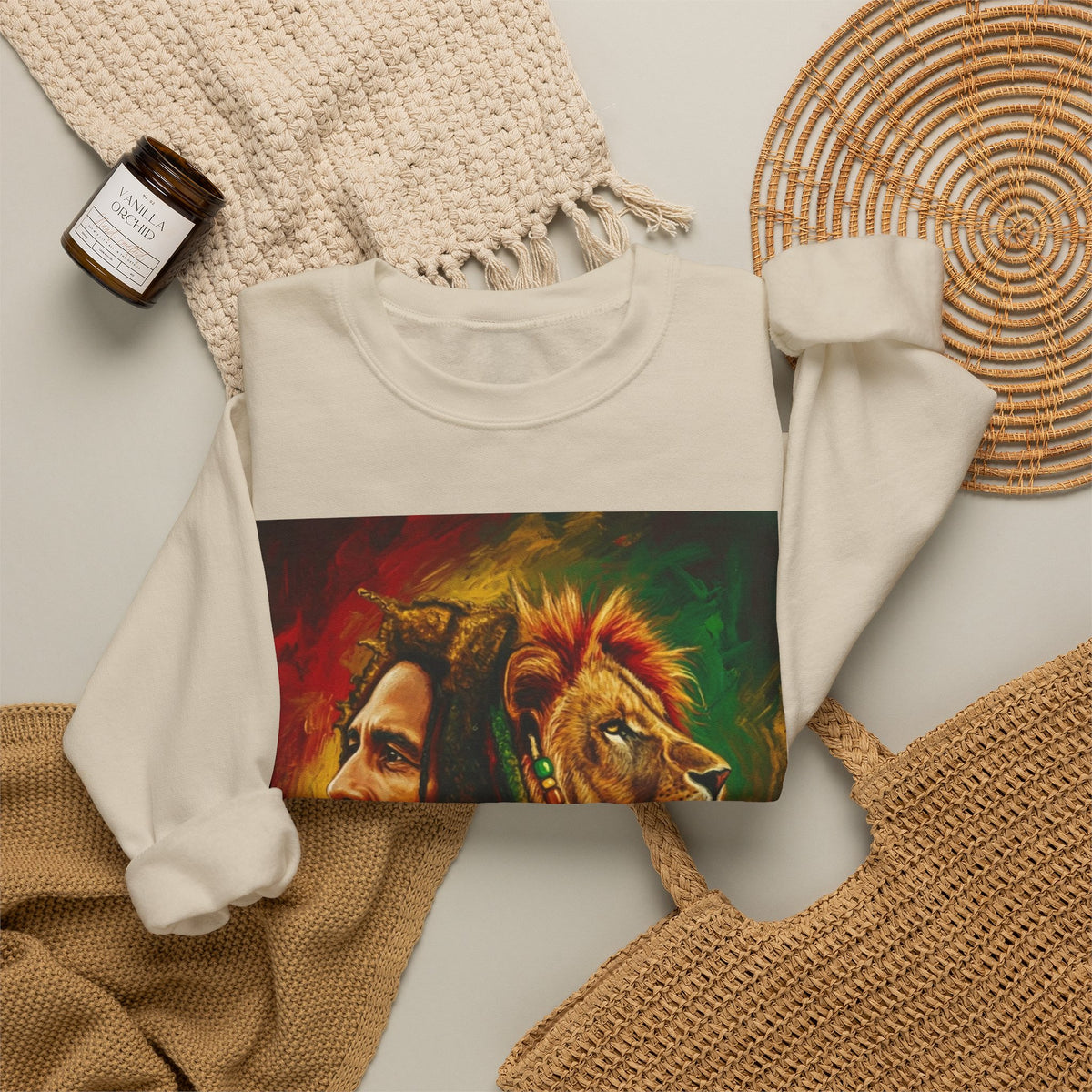 Rastafarian Lion Crewneck Sweatshirt — marley Portrait Rasta