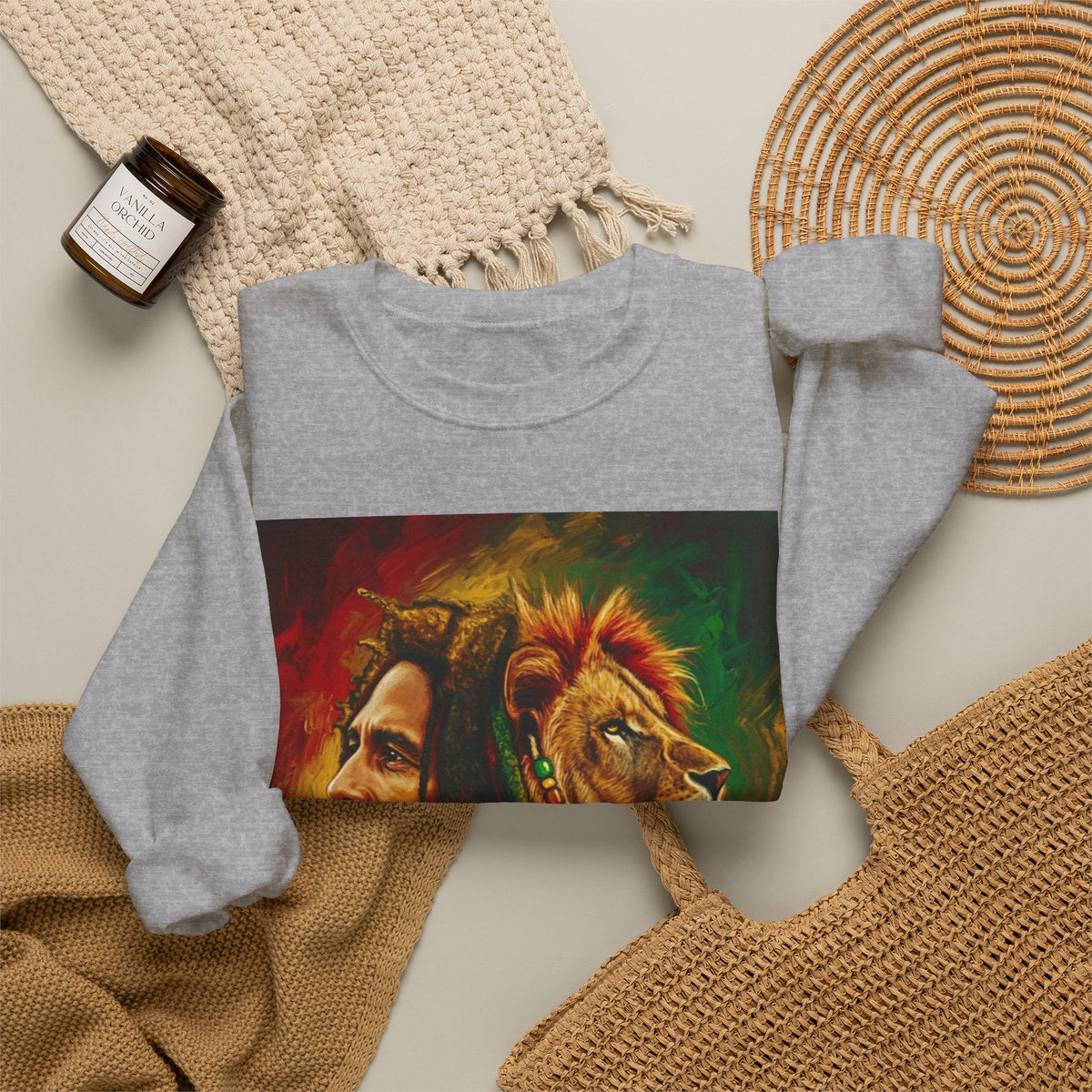 Rastafarian Lion Crewneck Sweatshirt — marley Portrait Rasta