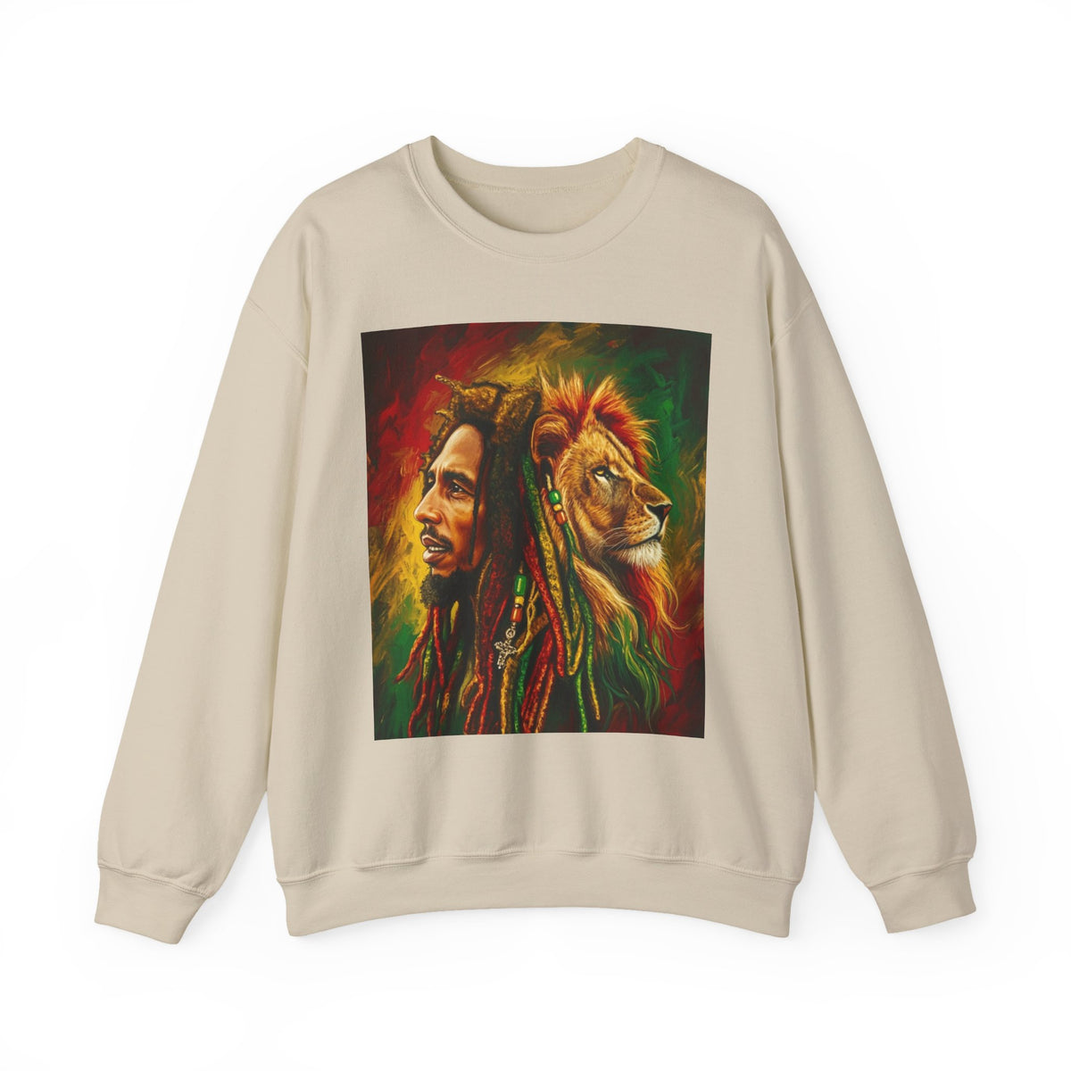 Rastafarian Lion Crewneck Sweatshirt — marley Portrait Rasta