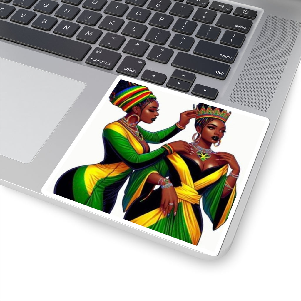 Kiss-Cut Sticker — Black Queens in Jamaican Colors (Crowning & Crowned)