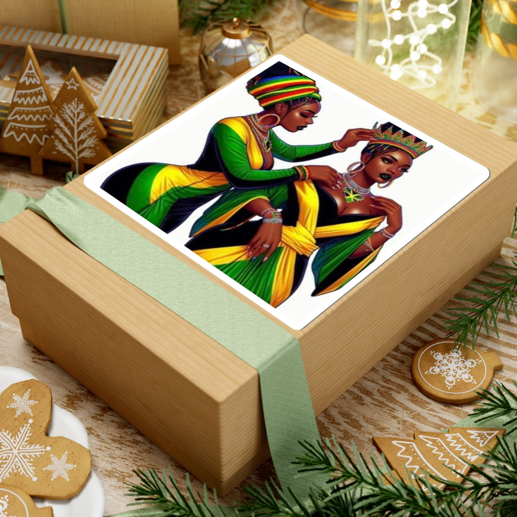 Kiss-Cut Sticker — Black Queens in Jamaican Colors (Crowning & Crowned)
