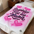 Somebody's Fine Ass Mama Velveteen Plush Blanket — Pink Airbrush Heart Throw for Mom, Mother's Day Gift