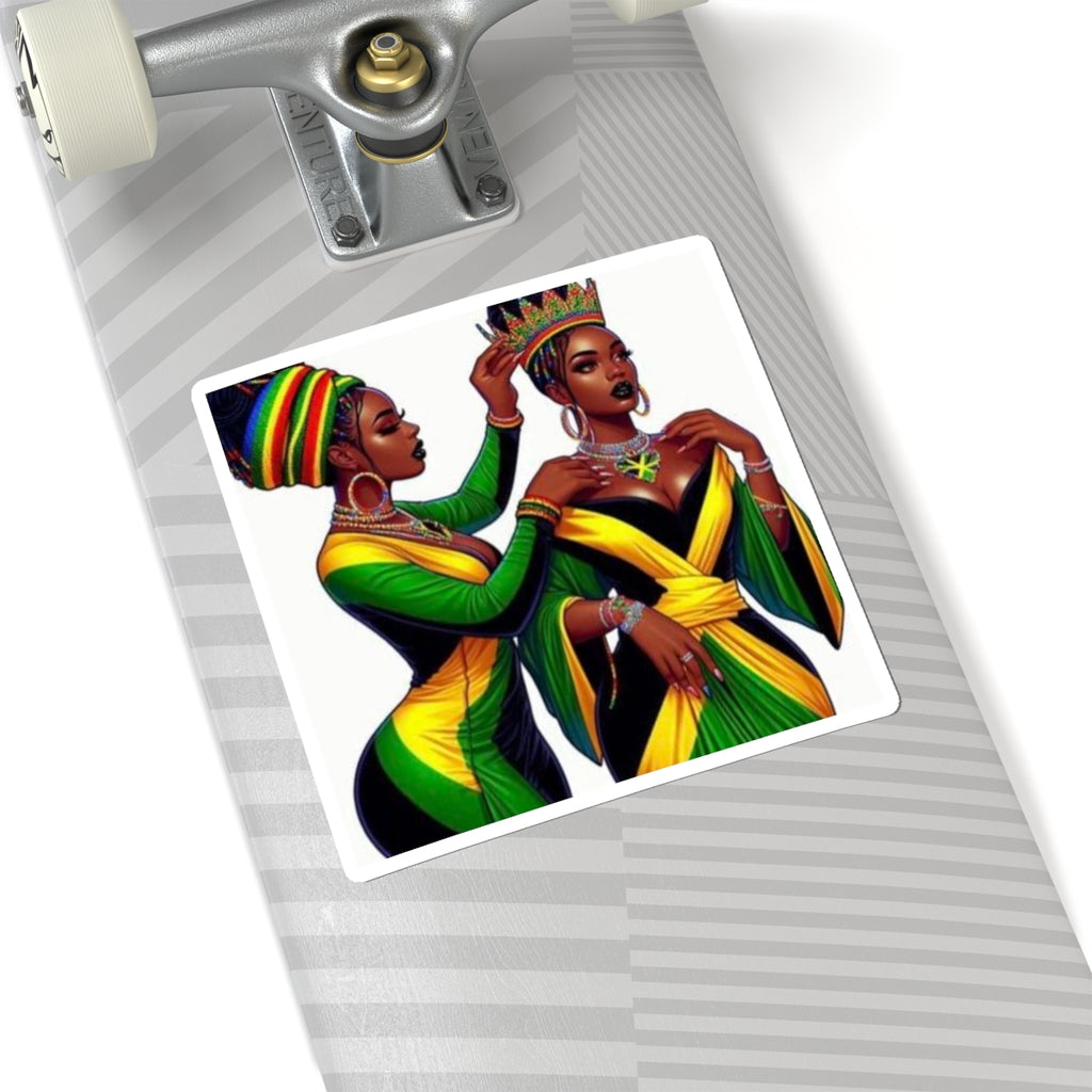Kiss-Cut Sticker — Black Queens in Jamaican Colors (Crowning & Crowned)