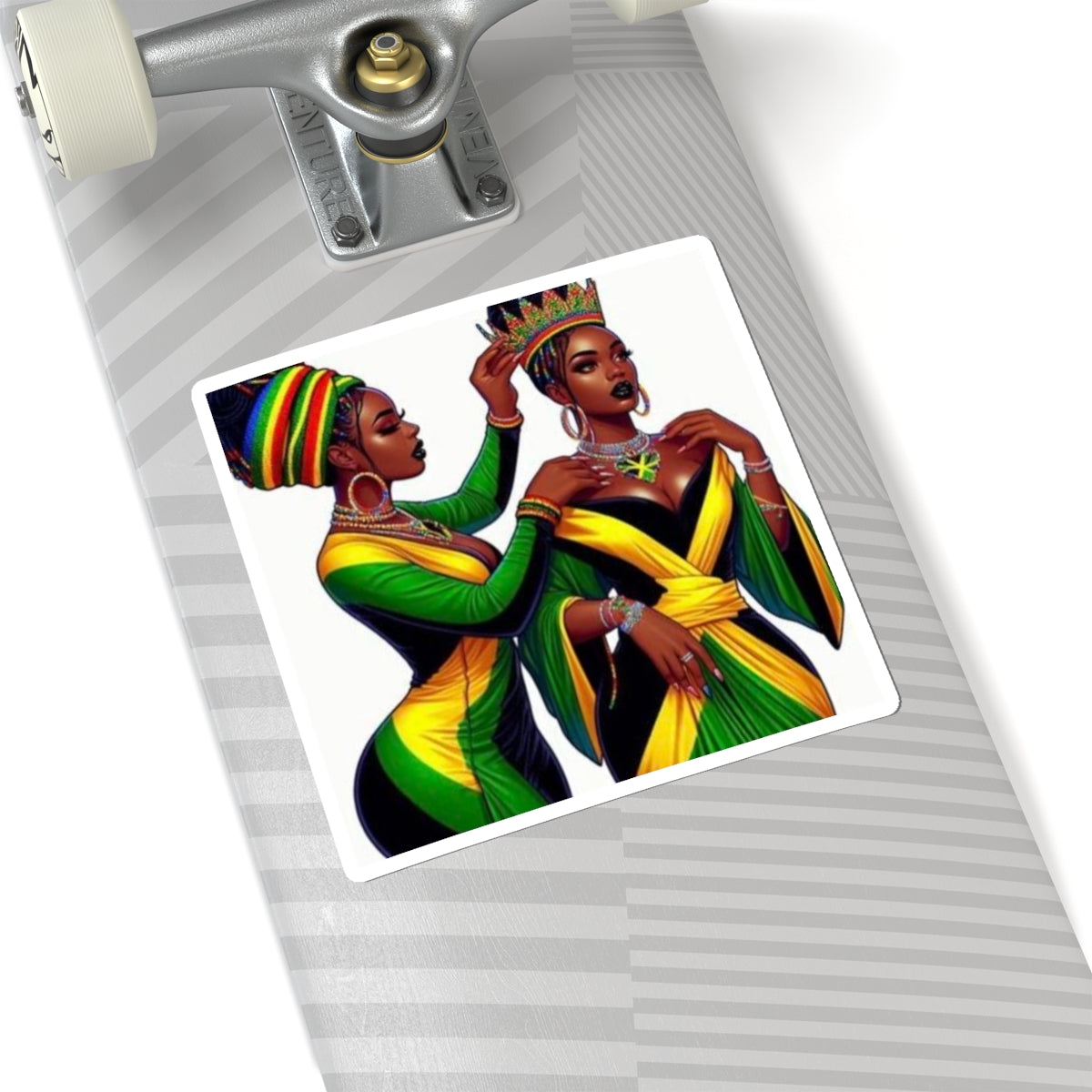 Kiss-Cut Sticker — Black Queens in Jamaican Colors (Crowning & Crowned)