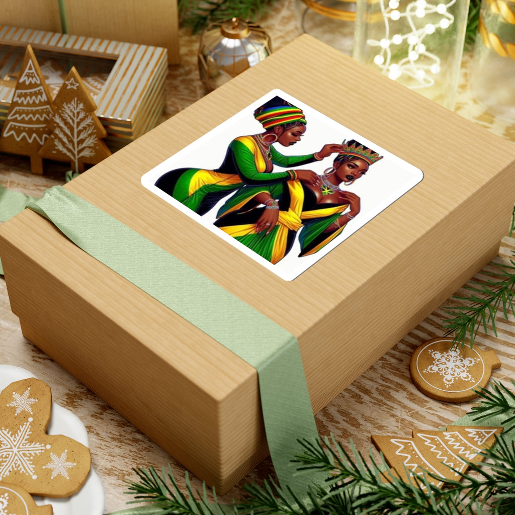 Kiss-Cut Sticker — Black Queens in Jamaican Colors (Crowning & Crowned)