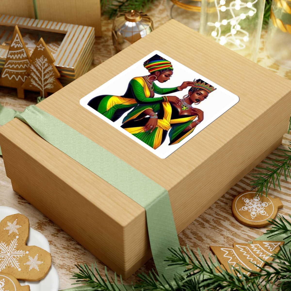 Kiss-Cut Sticker — Black Queens in Jamaican Colors (Crowning & Crowned)