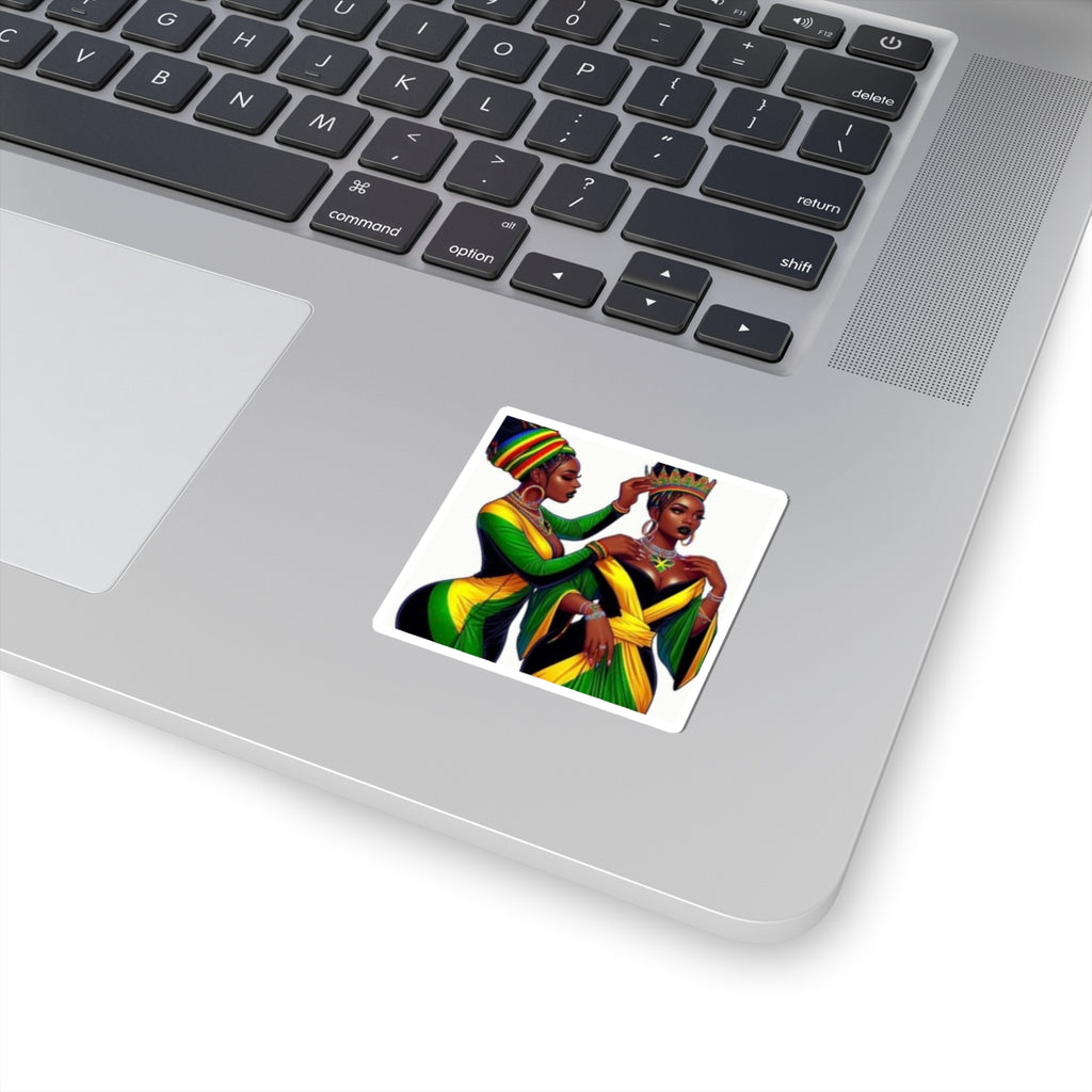 Kiss-Cut Sticker — Black Queens in Jamaican Colors (Crowning & Crowned)