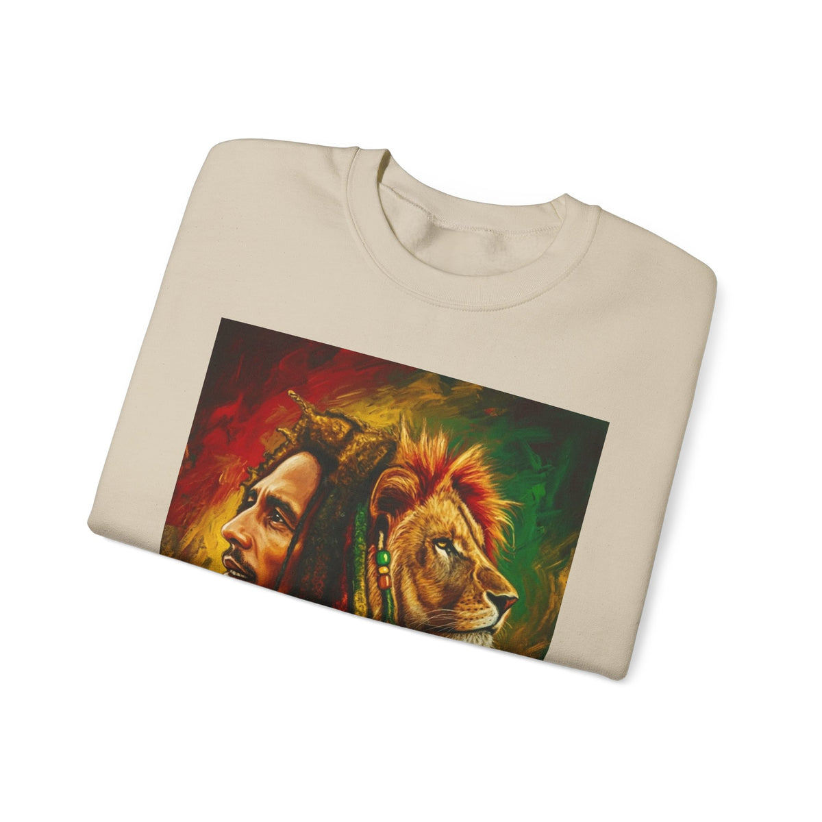 Rastafarian Lion Crewneck Sweatshirt — marley Portrait Rasta