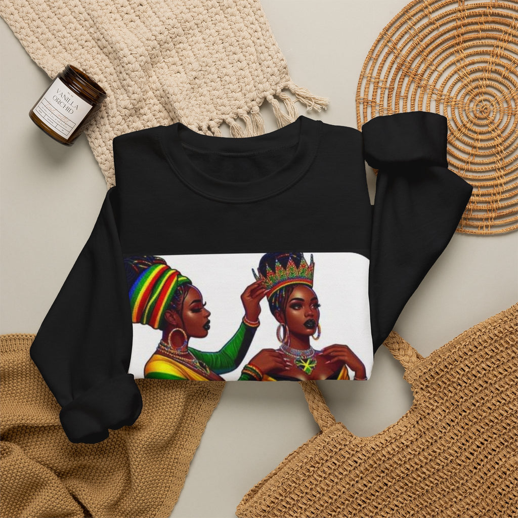 African Queens Crewneck Sweatshirt — Regal Sisterhood Graphic
