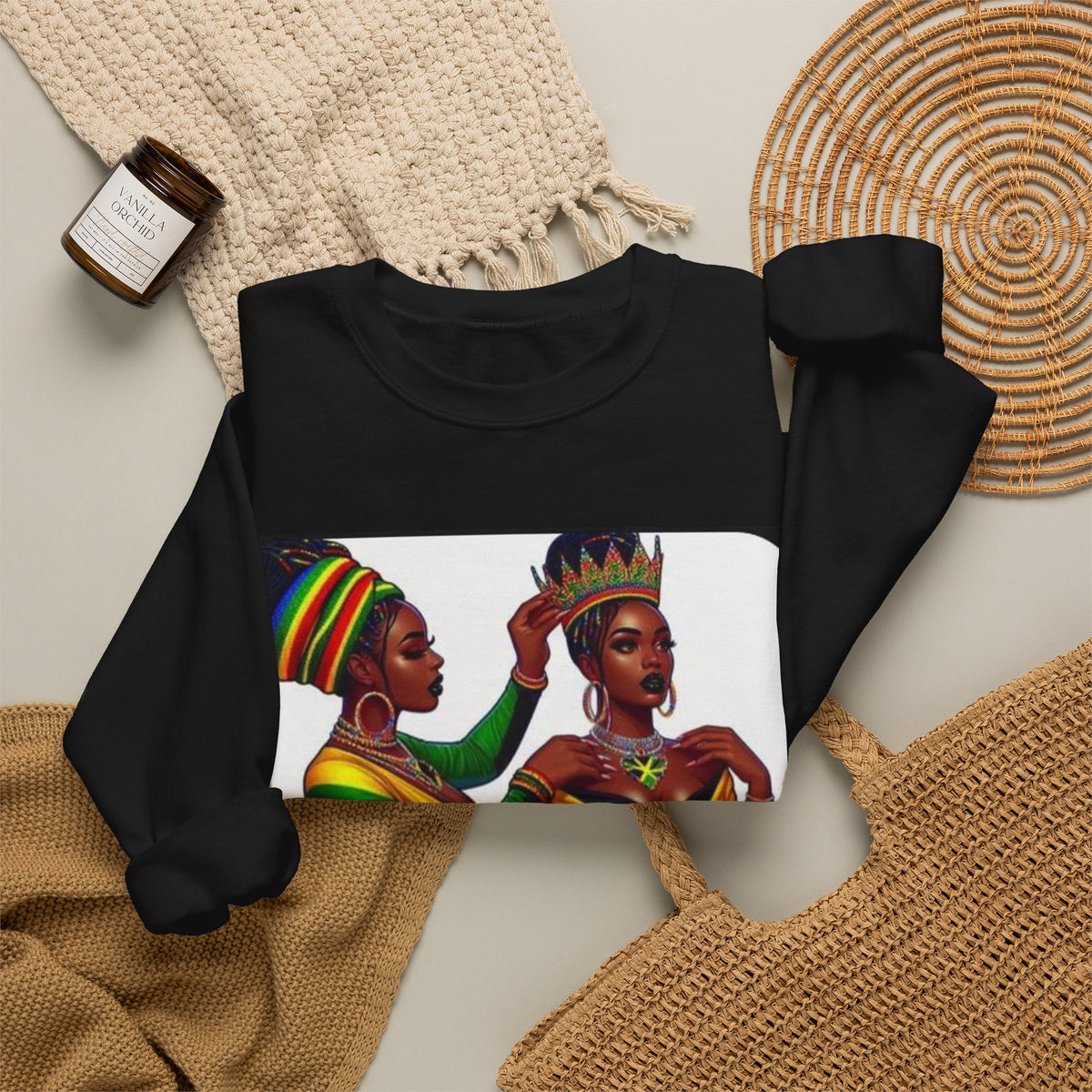 African Queens Crewneck Sweatshirt — Regal Sisterhood Graphic