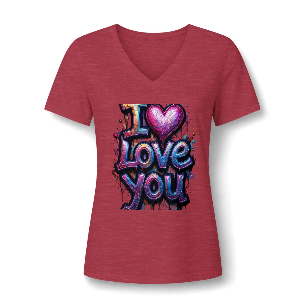 V-Neck Tee — 'I  Love You' Colorful Graffiti Heart Tee for Women