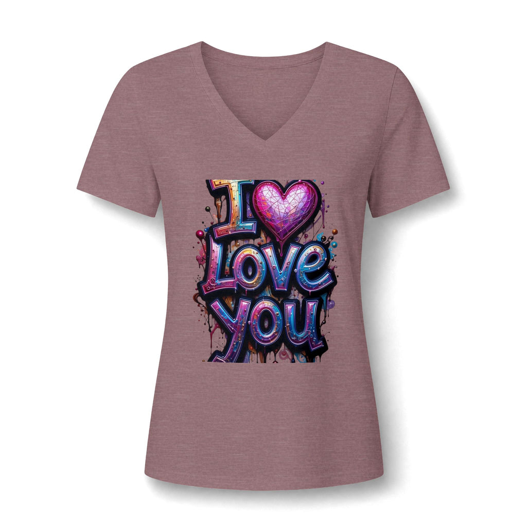 V-Neck Tee — 'I  Love You' Colorful Graffiti Heart Tee for Women