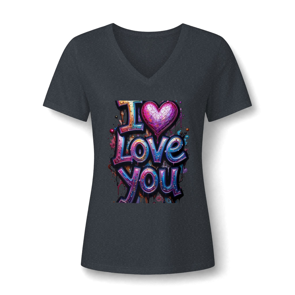 V-Neck Tee — 'I  Love You' Colorful Graffiti Heart Tee for Women