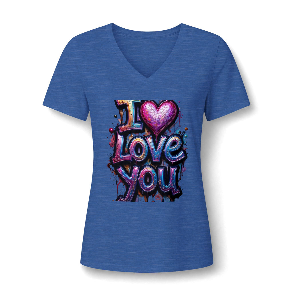 V-Neck Tee — 'I  Love You' Colorful Graffiti Heart Tee for Women