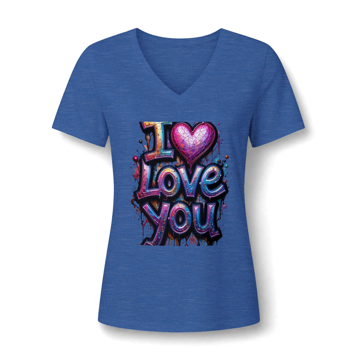 V-Neck Tee — 'I  Love You' Colorful Graffiti Heart Tee for Women
