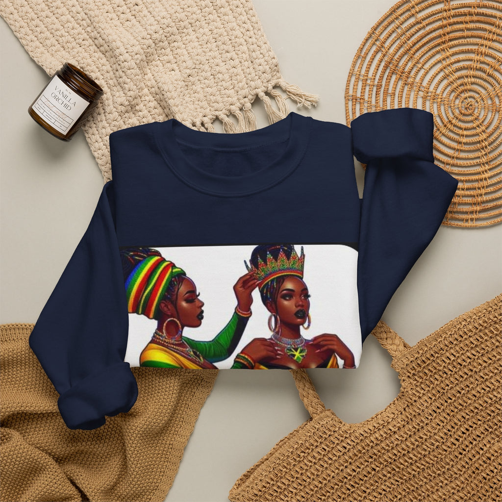 African Queens Crewneck Sweatshirt — Regal Sisterhood Graphic