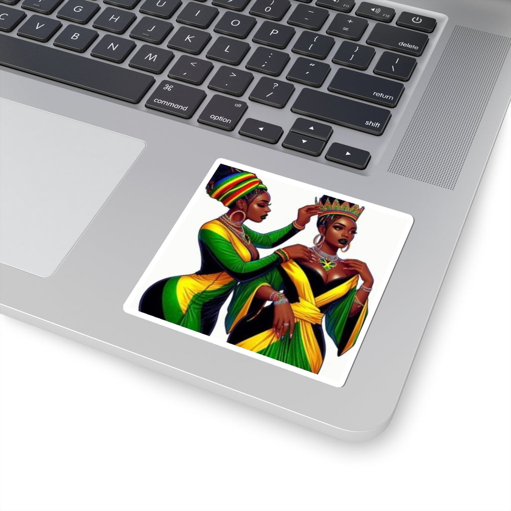 Kiss-Cut Sticker — Black Queens in Jamaican Colors (Crowning & Crowned)