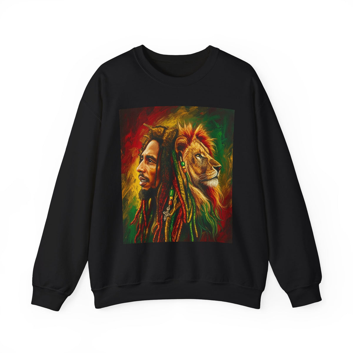 Rastafarian Lion Crewneck Sweatshirt — marley Portrait Rasta