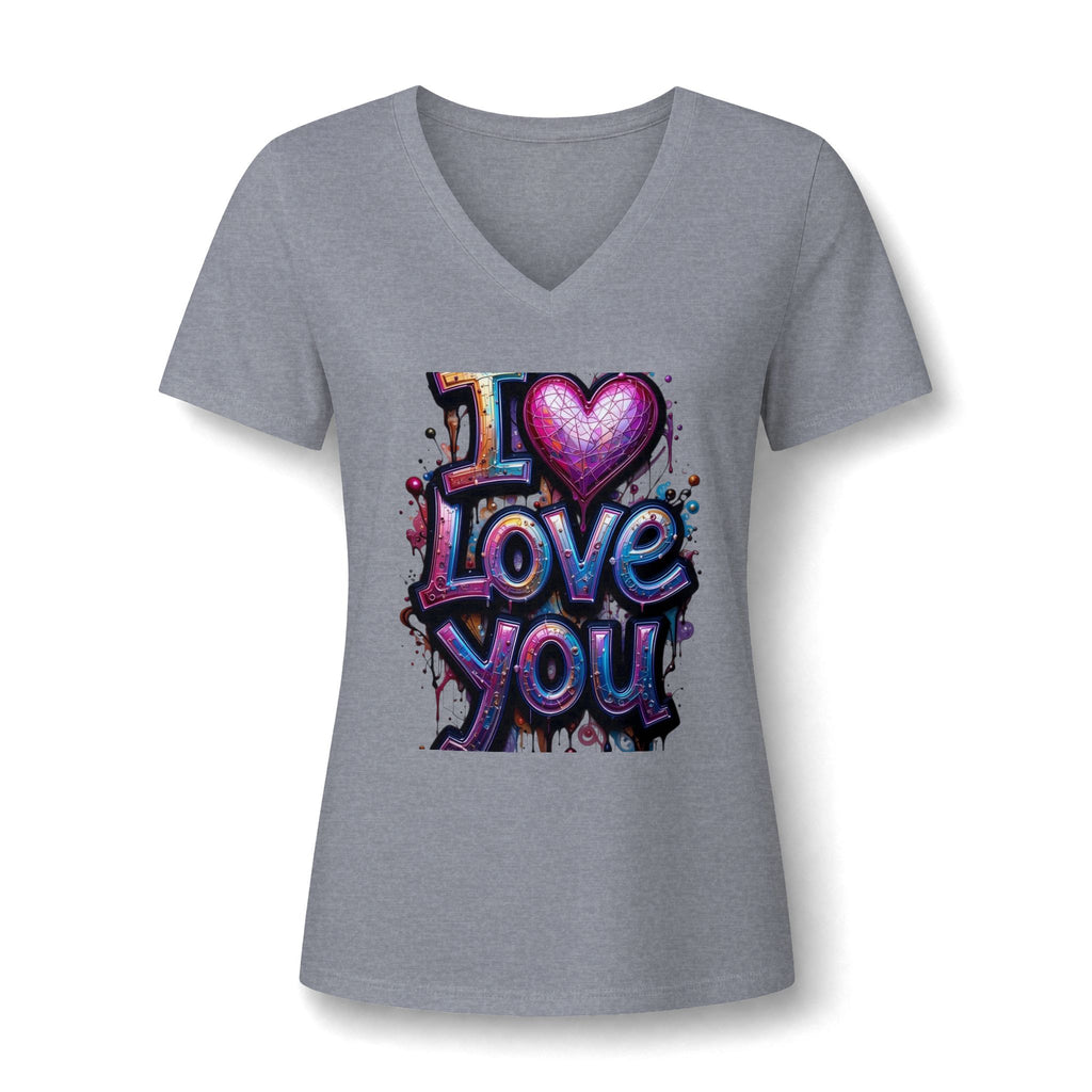 V-Neck Tee — 'I  Love You' Colorful Graffiti Heart Tee for Women
