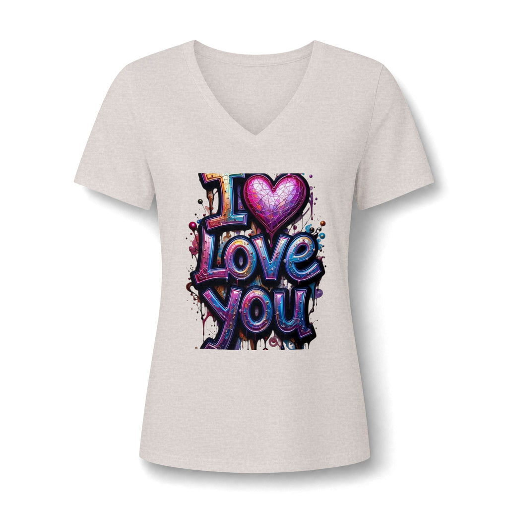 V-Neck Tee — 'I  Love You' Colorful Graffiti Heart Tee for Women