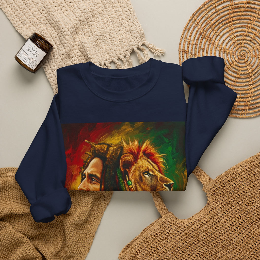 Rastafarian Lion Crewneck Sweatshirt — marley Portrait Rasta