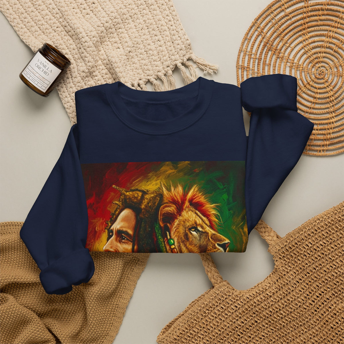 Rastafarian Lion Crewneck Sweatshirt — marley Portrait Rasta